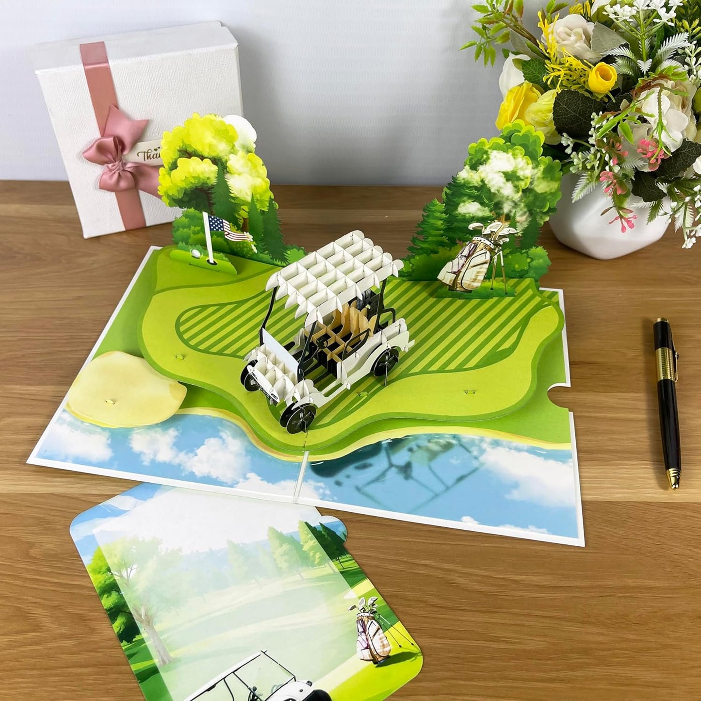 3D Golf Cart Popup Card - Handmade Paper Art for Birthday, Anniversary, Christmas, Father’s Day - Unique Greeting Card Gift for Him, Her, Mom, Dad, Son, Daughter, Husband, Boyfriend, Golfer