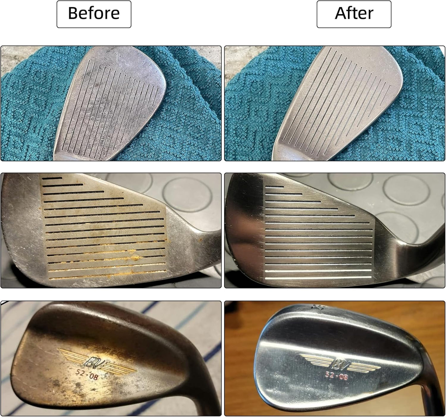 Golf Club Polish Kit, Instant Rust & Scratch Remover with 2 Cleaning Brushes & Microfiber Towel, Works on Drivers, Irons, Aluminum, Zinc, Restores & Shines