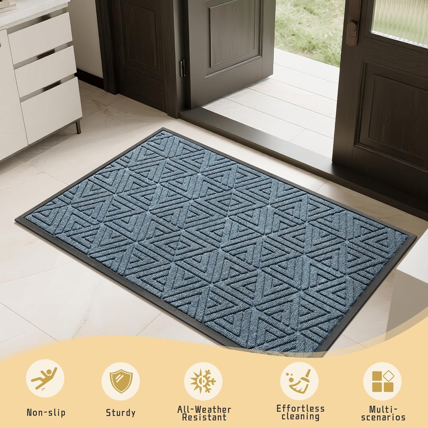 Yimobra Extra Large Door Mat 60x36, All-Weather Waterproof Non-Slip Welcome Matt Outdoor, Heavy Duty Non Slip Doormat for Entryway for Patio and Garage Indoor, Easy Clean, Mix Blue