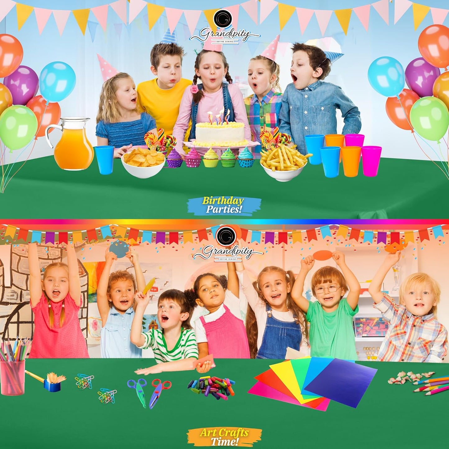 Grandipity 12 Pack Premium Disposable Plastic Tablecloth 54 Inch. x 108 Inch. Decorative Rectangle Table Cover - Green