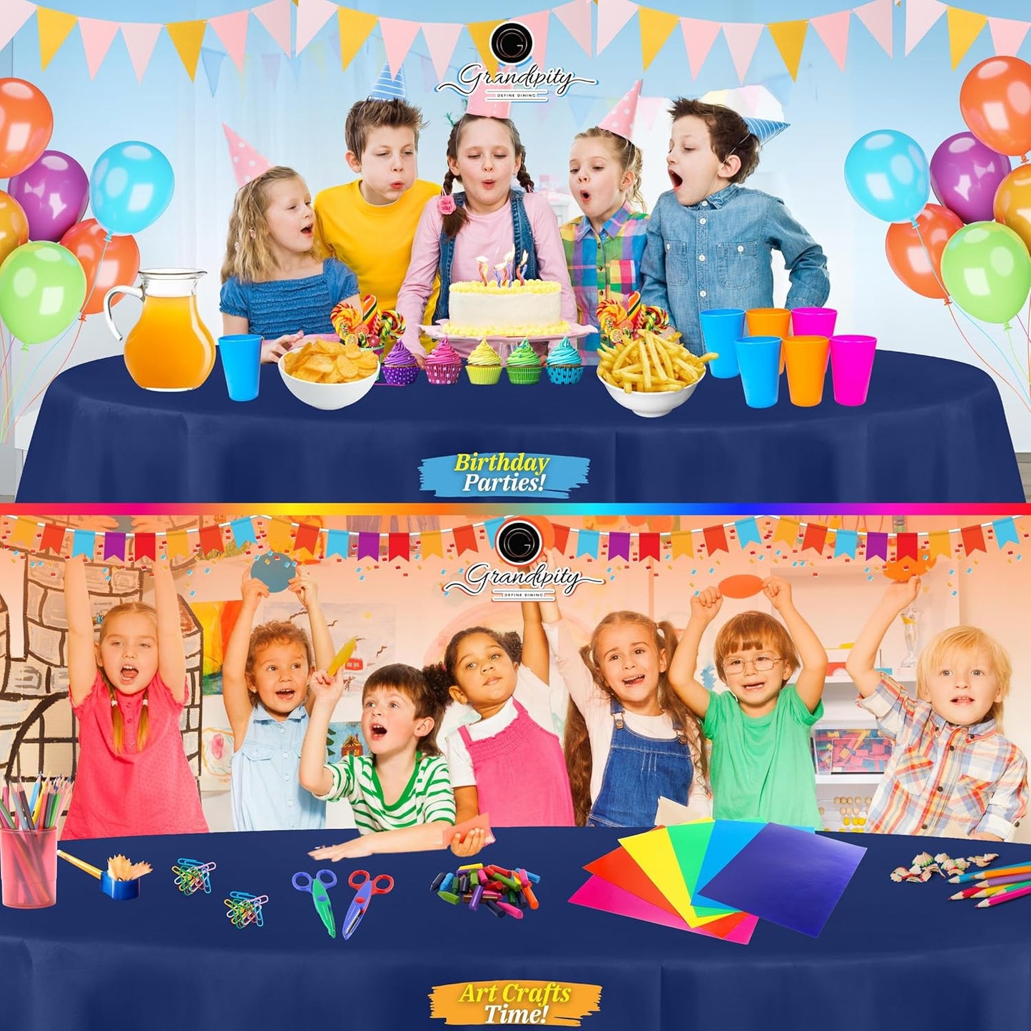 Grandipity 12 Pack Premium Disposable Plastic Tablecloth 84" Inch Decorative Round Table Cover - Navy Blue