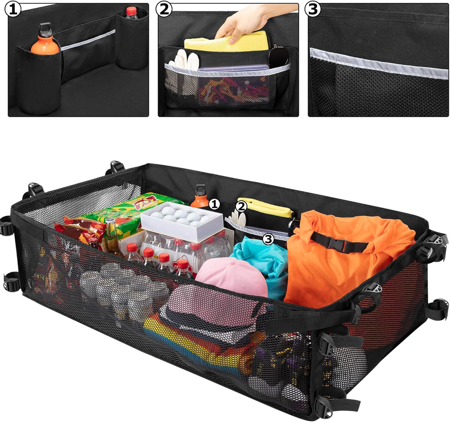Golf Cart Cargo Mesh Organizer Compatible with Yamaha, Club Car, EZGO, Golf Cart Storage Net with Adjustable Buckle Strap