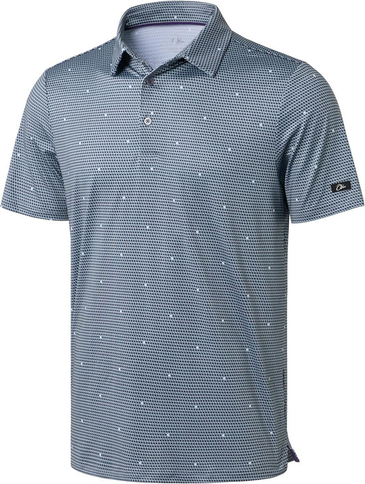 Obla Mens Golf Polo Shirts Short Sleeve Dry Fit Performance Moisture Wicking Casual Print Collared Golf Shirts for Men