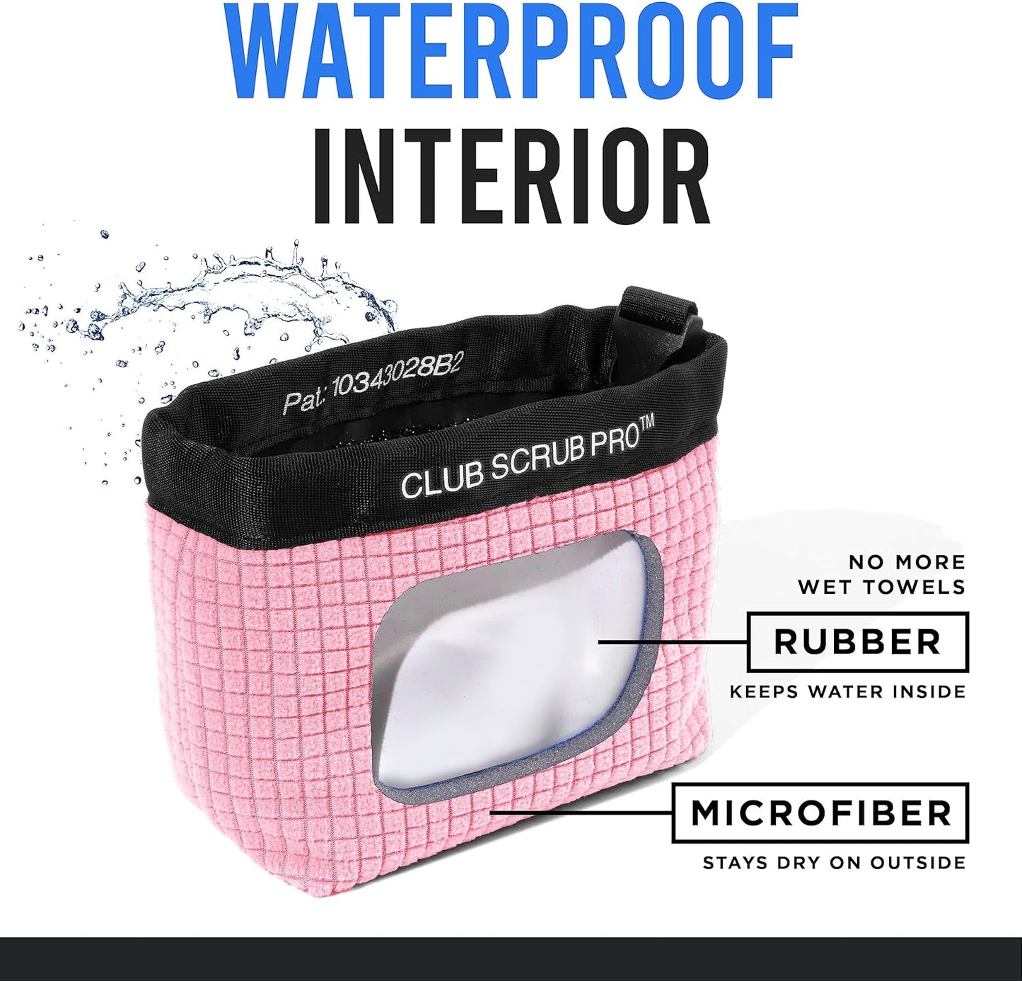 Club Scrub Golf Club and Golf Ball Cleaning Bag, Waterproof Clean Face Technology Liner, Detachable Clip, Machine Washable, Cleans Club Grooves, Dry Exterior (Neoprene or Microfiber Option Available)