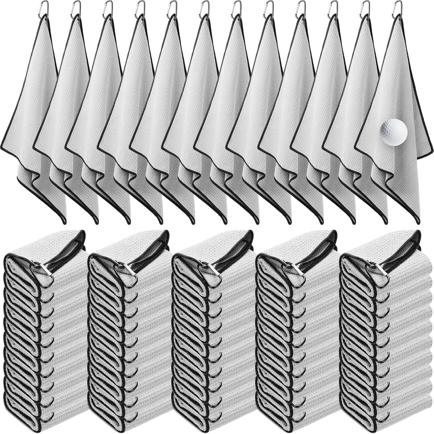 Batiyeer Golf Towels Bulk for Bags 16'' x 24'' Microfiber Waffle Pattern Golf Towels Trifold with Clip for Hiking,Tournament, Yoga