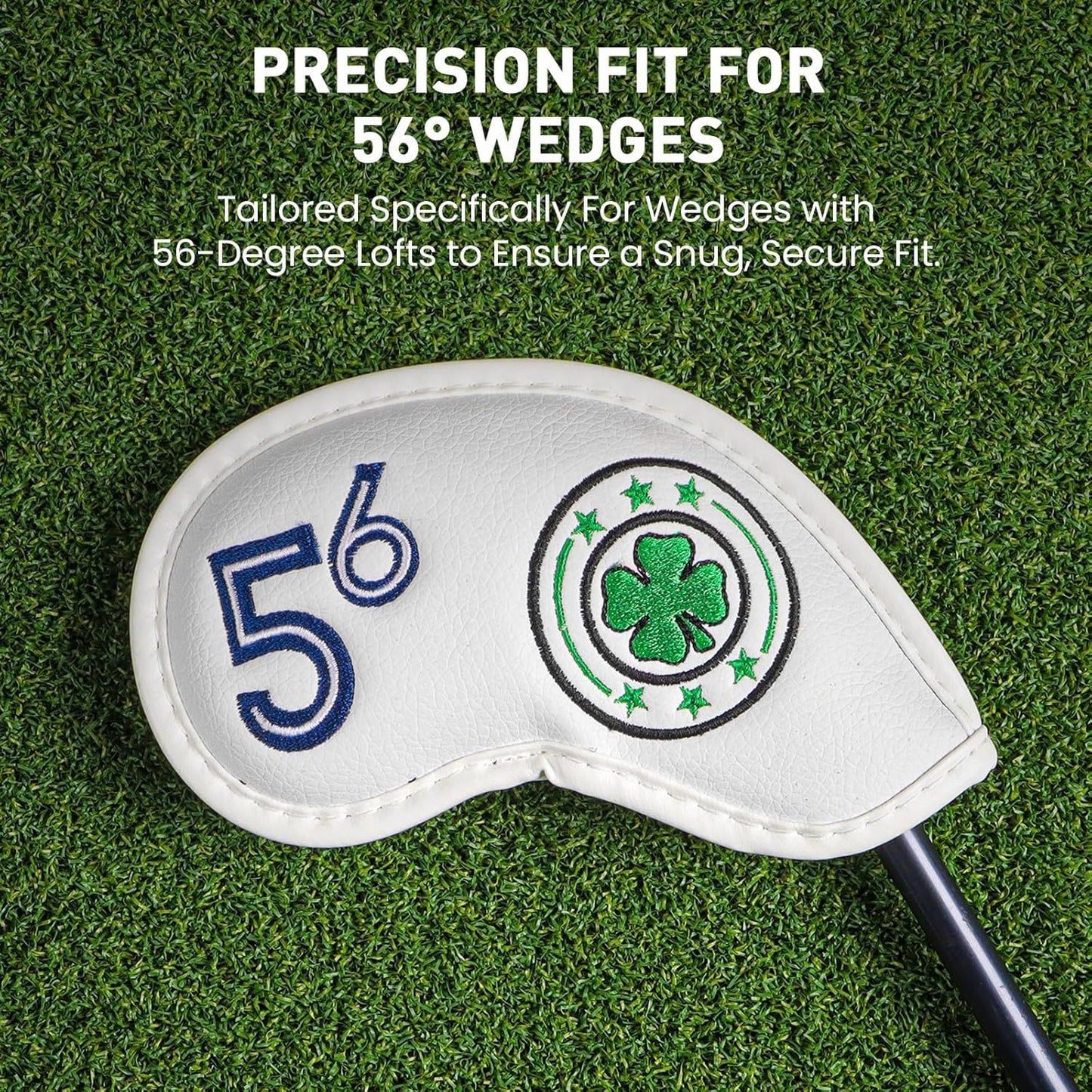 Golf Iron Wedge Head Covers 52° 54° 56° 60° 1 or 4 Pack, Synthetic Leather Clover USA Flag Design Club Head Protection, Universal Headcover Fit Iron Clubs for Men Women