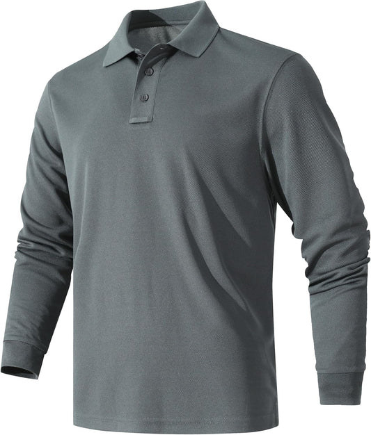 Men's Long Sleeve Polo Shirt Quick-Dry Performance Tactical Golf Shirts Regular-fit Jersey Tennis Shirt