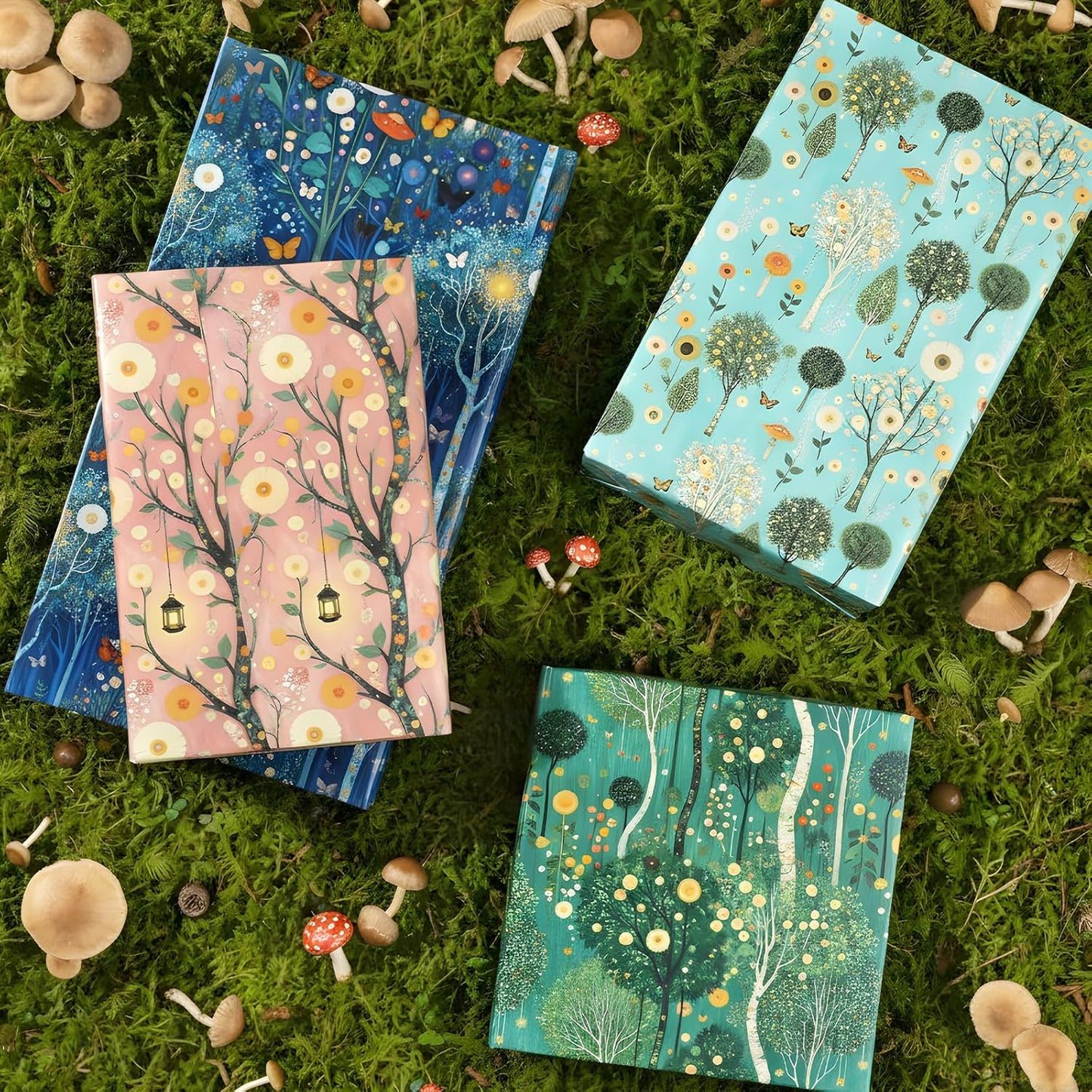 Pineraap Forest Wrapping Paper 12 Sheets Oil Painting Woodland Greenery Gift Wrap for Nature Lovers,Artists,Birthday,20"×28"