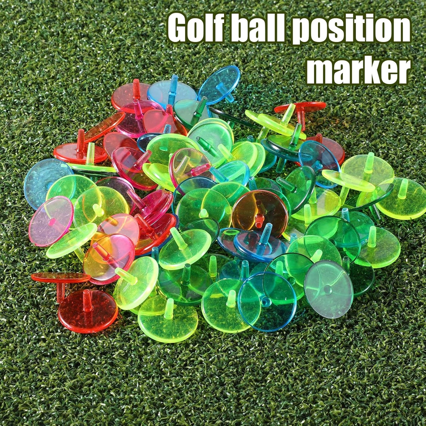 Golf Ball Marker, Bulk 50 Pcs Multicolor Plastic Round Golf Ball Position Markers Transparent Flat Round Golfs Mark Accessories for Golfs and Baseball On-Course (24 mm)