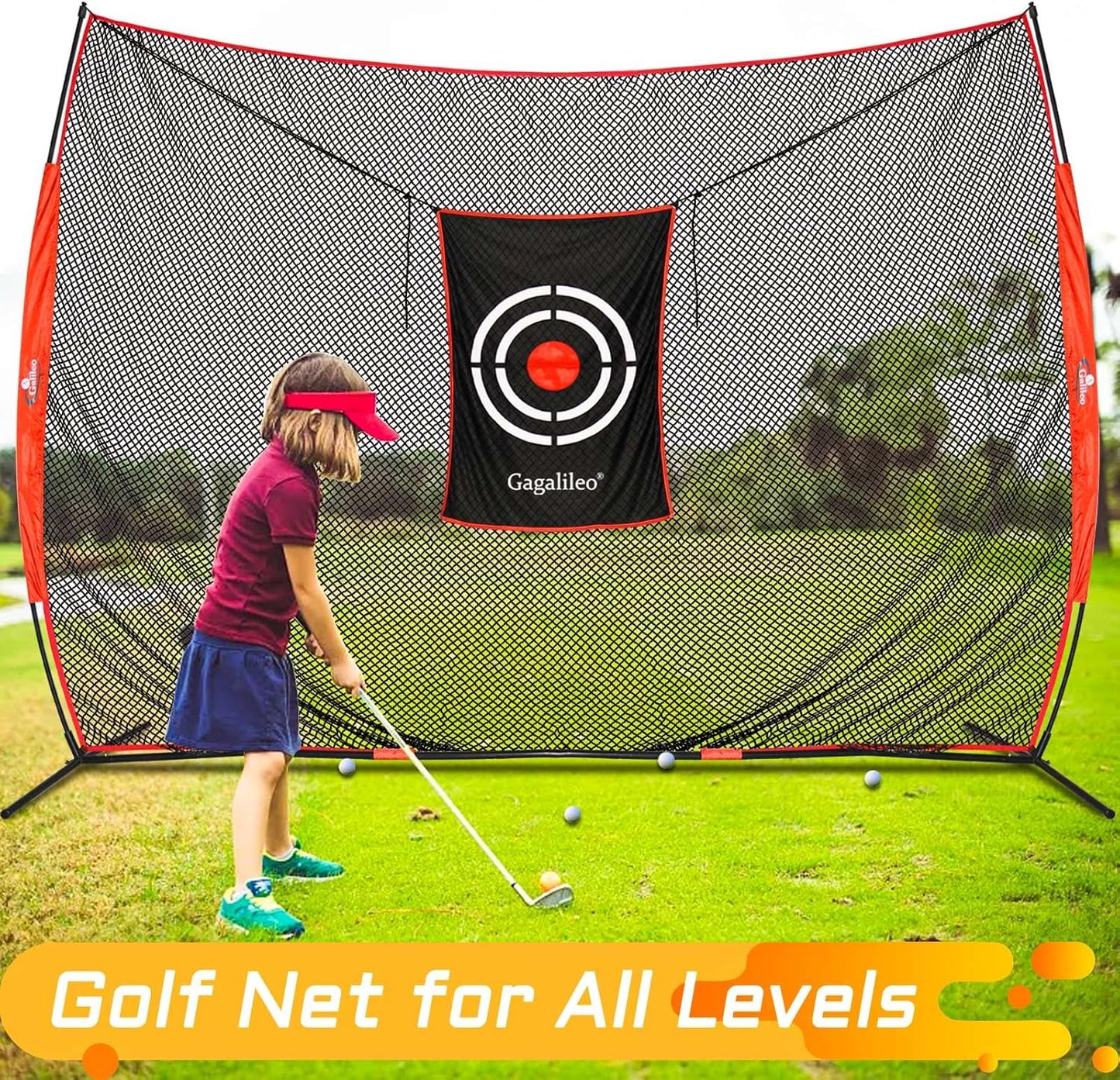 Gagalielo Golf Hitting Net with Target：Professional Heavy Duty Practice Net for Driver Swing Training Backyard Garage