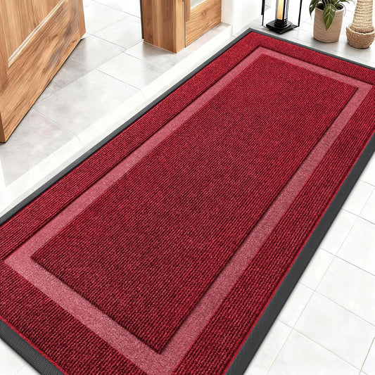 OLANLY Front Door Mat Indoor Outdoor Entrance, Waterproof All-Season, All-Weather Doormat, Sturdy Natural Rubber, Fade Resistant, Low Profile, Easy Clean Patio Porch Entryway Mat, 59x23, Wine Red