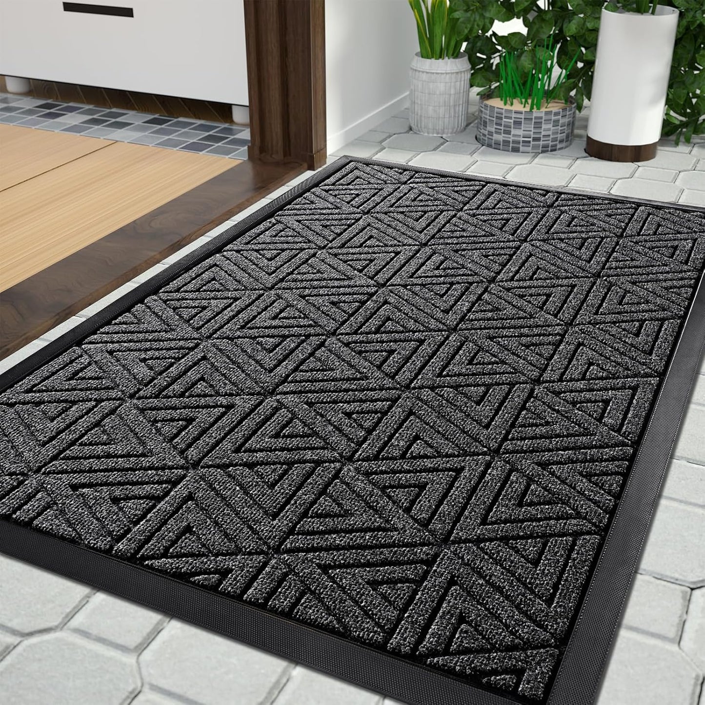 Yimobra Large Door Mat 36x24, All-Weather Waterproof Non-Slip Welcome Matt Outdoor, Heavy Duty Non Slip Doormat for Entryway for Patio and Garage Indoor, Easy Clean, Mix Grey