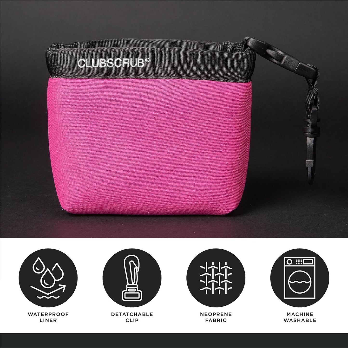 Club Scrub Golf Club and Golf Ball Cleaning Bag, Waterproof Clean Face Technology Liner, Detachable Clip, Machine Washable, Cleans Club Grooves, Dry Exterior (Neoprene or Microfiber Option Available)