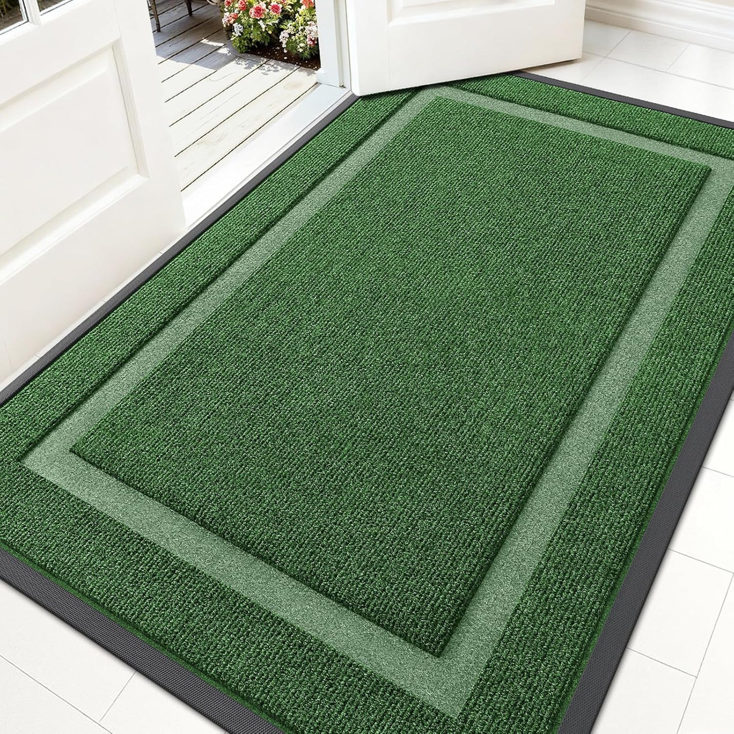 OLANLY Front Door Mat Indoor Outdoor Entrance, Waterproof All-Season, All-Weather Doormat, Sturdy Natural Rubber, Fade Resistant, Low Profile, Easy Clean Patio Porch Entryway Mat, 59x35, Green