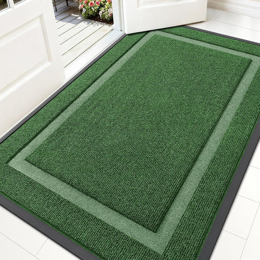 OLANLY Front Door Mat Indoor Outdoor Entrance, Waterproof All-Season, All-Weather Doormat, Sturdy Natural Rubber, Fade Resistant, Low Profile, Easy Clean Patio Porch Entryway Mat, 59x35, Green
