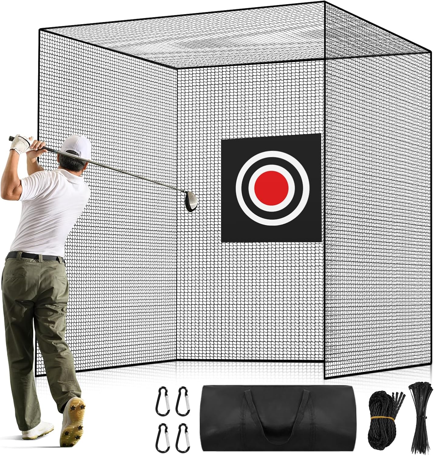 SHANTRA Golf Net Without Frame, 10x10x10ft Golf Batting Cage Netting, Golf Netting with 4 Carabiners and 4 Tie Rope, Golf Practice Net for Indoor, Outdoor, Backyard, Golf Simulator, Impact Screen