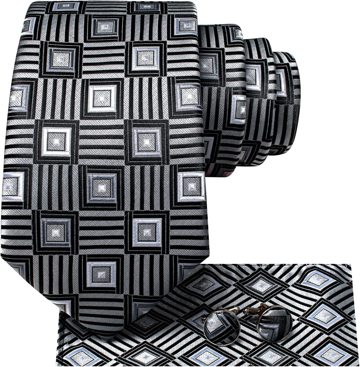 Hi-Tie Men 63inches Tie Set Extra Long Necktie Paisley Tie Pocket Suqare Cufflinks Big and Tall Men Tie