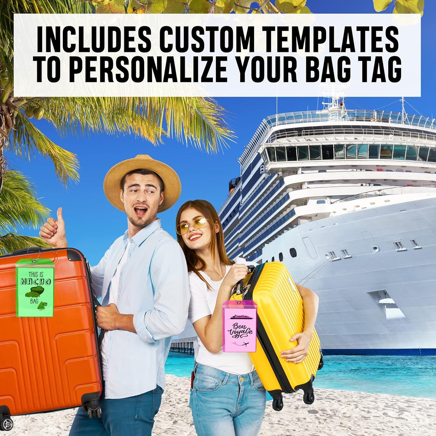 Golf Luggage Tag - Set of 2 Bag Tags Set Extra Large 9" x 6" - Plastic Waterproof Zipper Pouch - PVC Baggage Tag Sleeve for Travel & Shipping Golf Bag - Sealable Personalized Ship Sticks