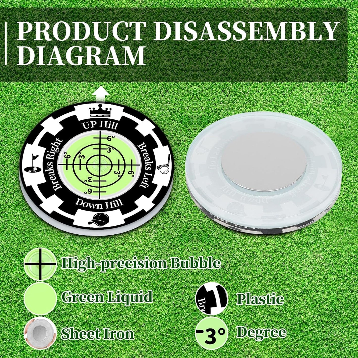 Golf Green Reader, 2 Pack Golf Ball Marker Hat Clip with High Precision Horizontal Bubble, Putting Training Aid Golf Accessories Tool Gift for Men Women