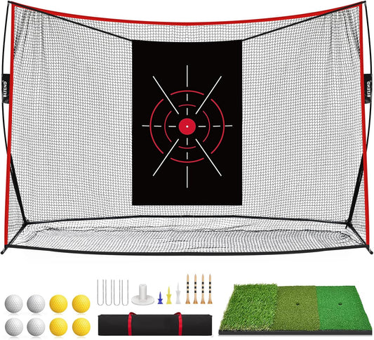 Golf Pracitce Net Set: 10x7ft Heavy Duty Golf Nets for Backyard Driving Real Balls, Golfer Training Equipment with Tri-Turf Mat for Outdoors/Indoors Hitting Driving Swing Chipping, Ideal Golfer Gift