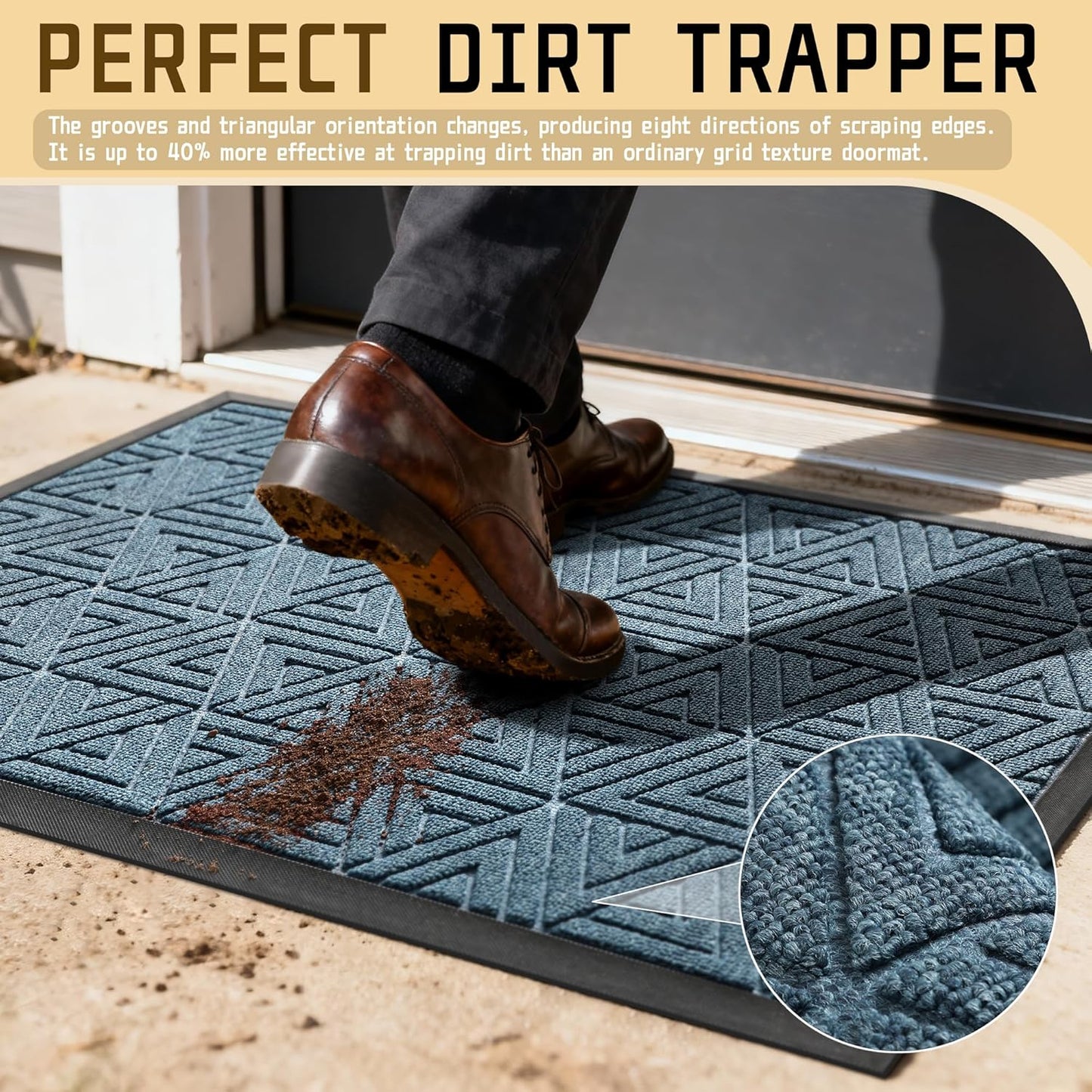 Yimobra Extra Large Door Mat 60x36, All-Weather Waterproof Non-Slip Welcome Matt Outdoor, Heavy Duty Non Slip Doormat for Entryway for Patio and Garage Indoor, Easy Clean, Mix Blue