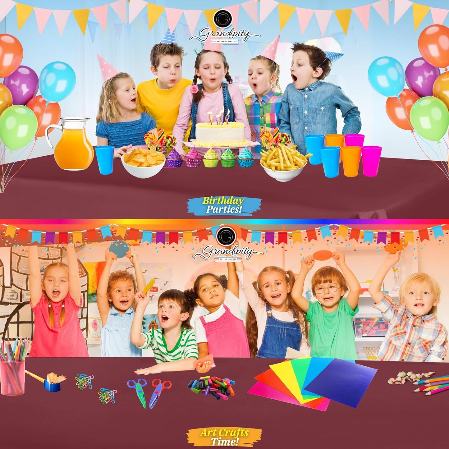 Grandipity 12 Pack Premium Disposable Plastic Tablecloth 54 Inch. x 108 Inch. Decorative Rectangle Table Cover - Burgundy