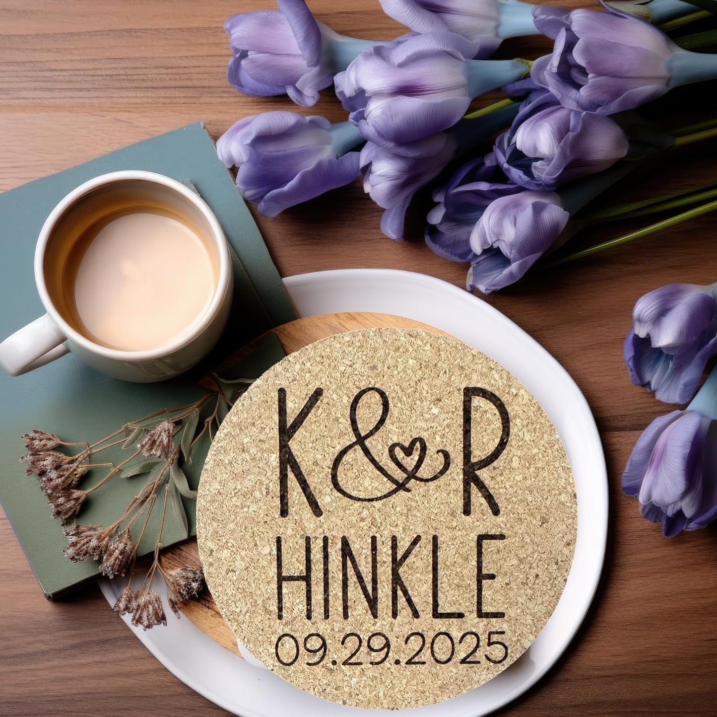 Set of 30-100 Personalized Cork Coasters | Rustic Wedding Coaster Favors | Custom Engraved Cork Coaster Set | CC108