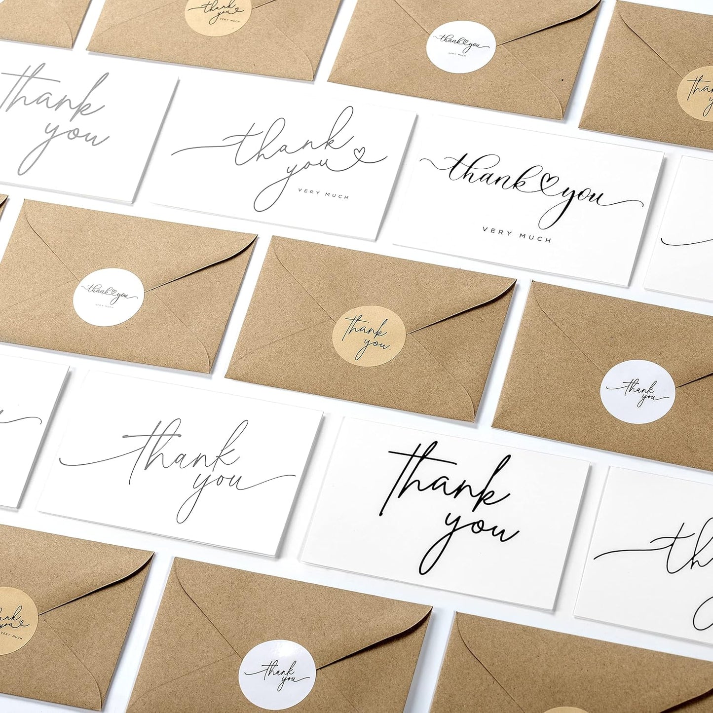 100 Bulk Thank You Cards with Kraft Envelopes and stickers - 4 Minimalistic Designs Blank Thank You Notes with Envelopes for business Wedding Bridal Gift Baby Shower Business Graduation