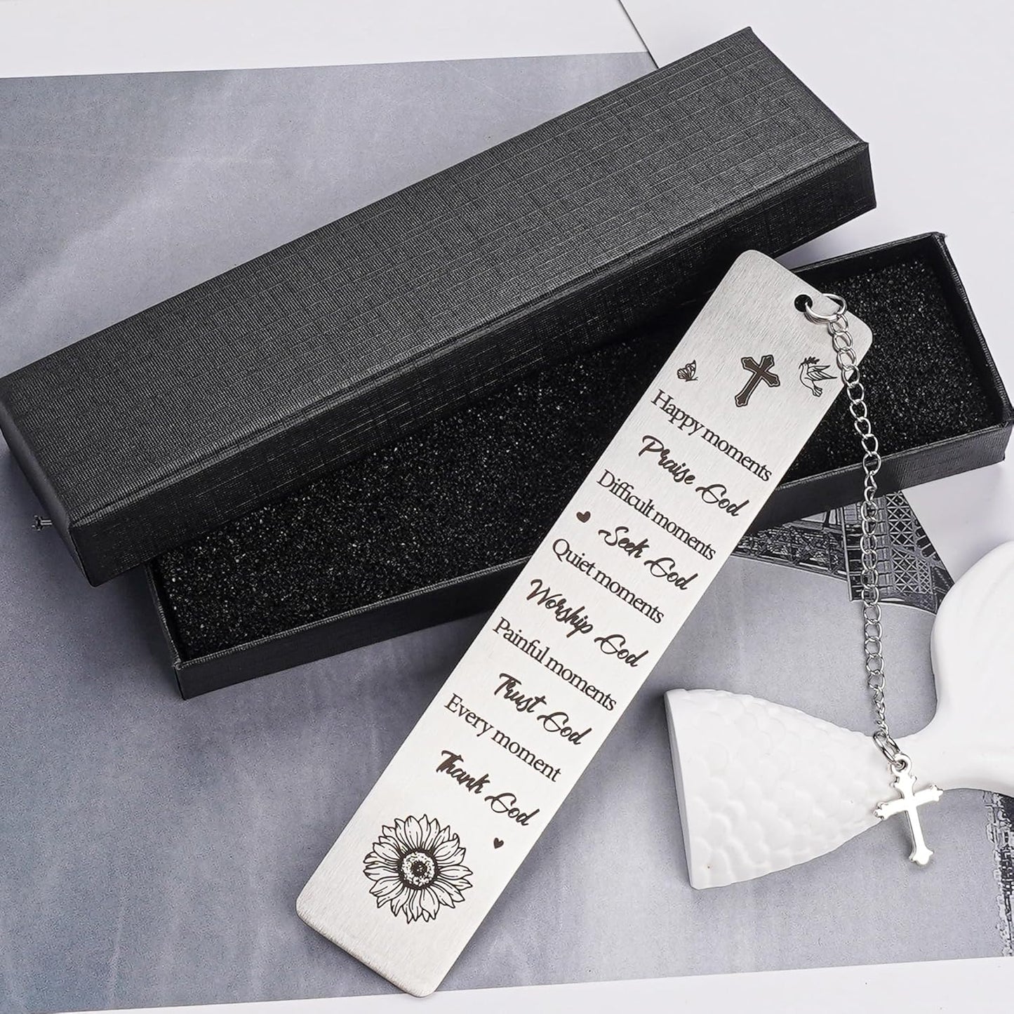 Sunflower Christian Bookmark Gifts for Women - Metal Bible Book Marks with Every Moment Thank God Prayer Quote, Catholic Faith Gift for Baptism First Communion Birthday Christmas