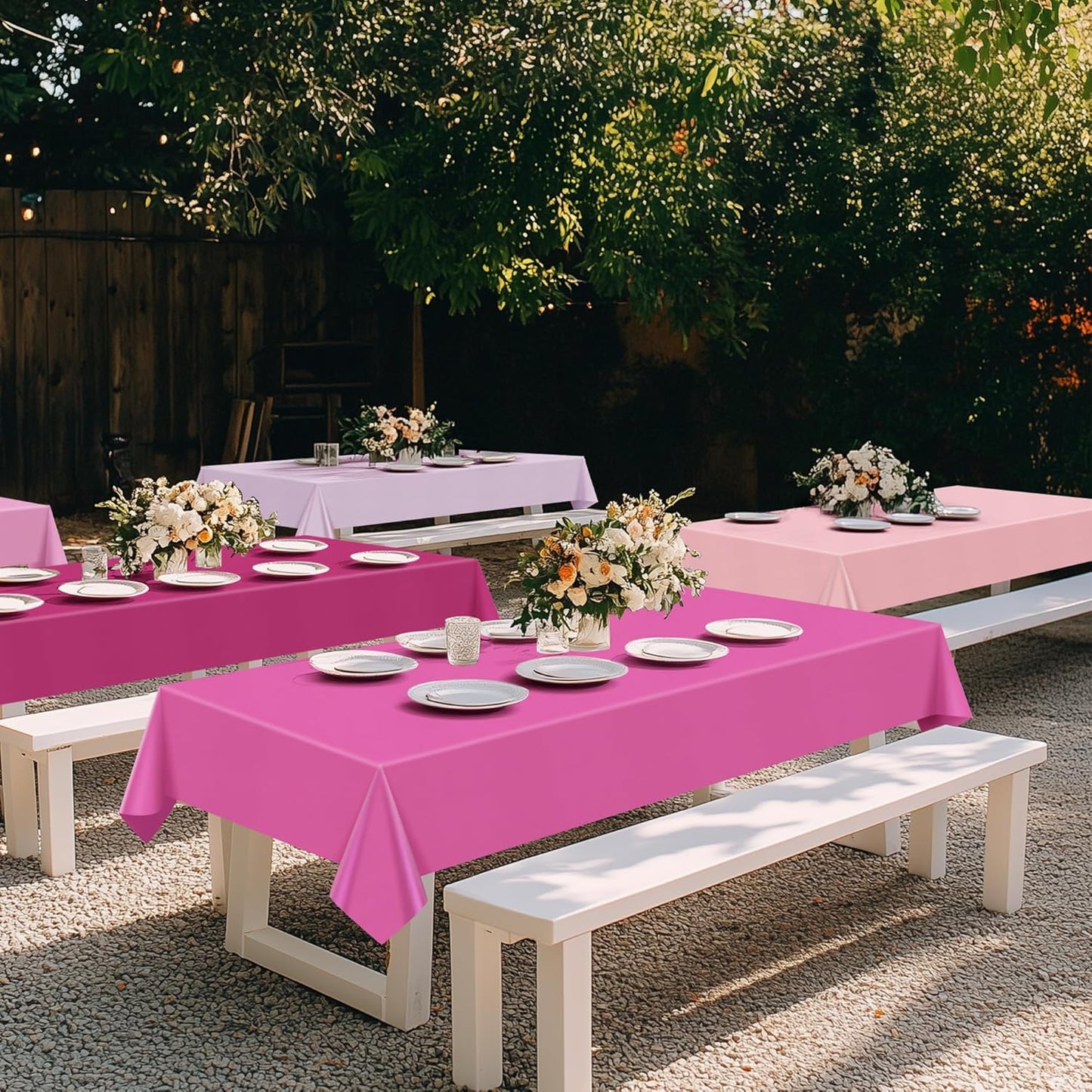 12 Pieces Pink Series Rectangle Tablecloth, 54x72 Solid Color Waterproof & Spillproof Disposable Plastic Table Cover, Durable Party Tablecloth for Dining, Buffet, Picnic, Outdoor Events