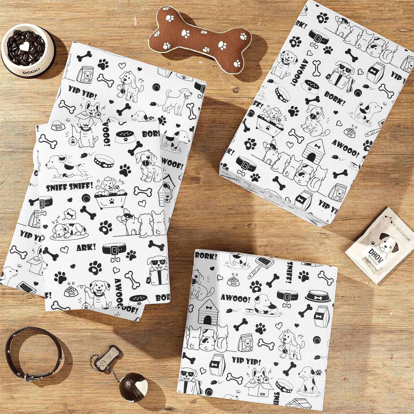 Dog Wrapping Paper Roll - Puppy Theme Gift Wrap Black&White Paws Gift Packing Paper for Pet Parties,Birthdays,Adoption Celebrations,17Inch x16.4Feet