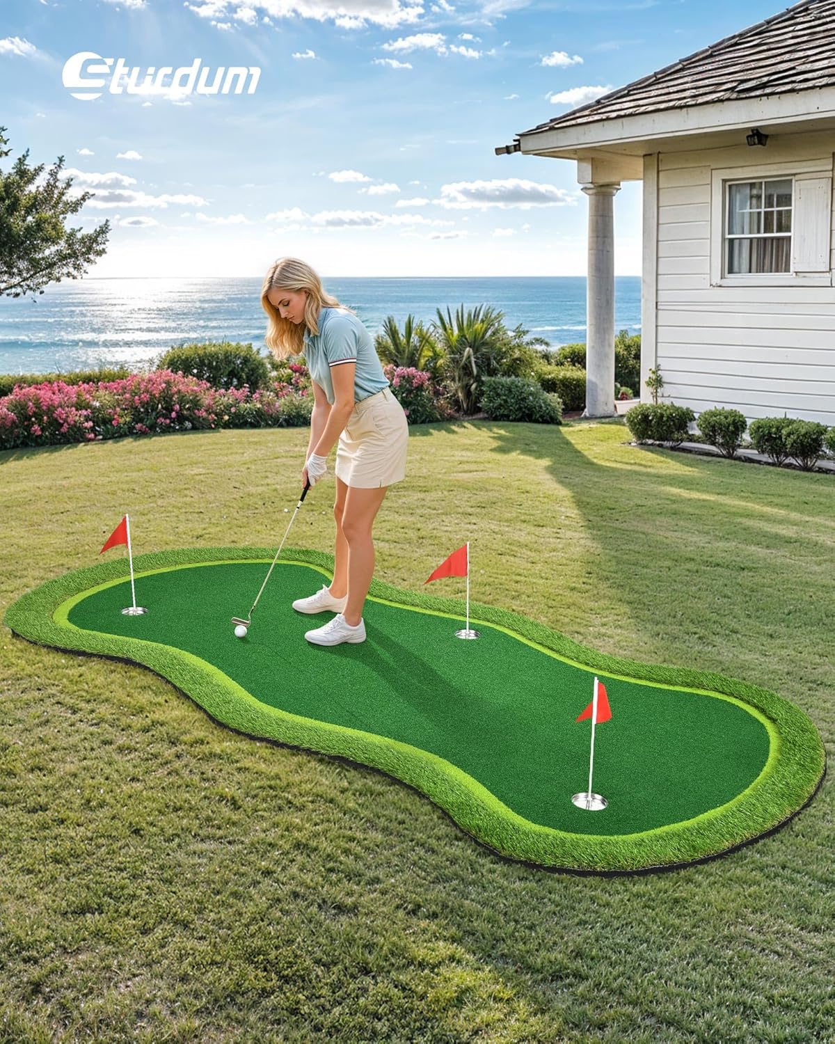 Golf Putting Green, Professional Grade Large Golfing Putting Mats with Sand Pit and Water Hazard for Indoor Outdoor
