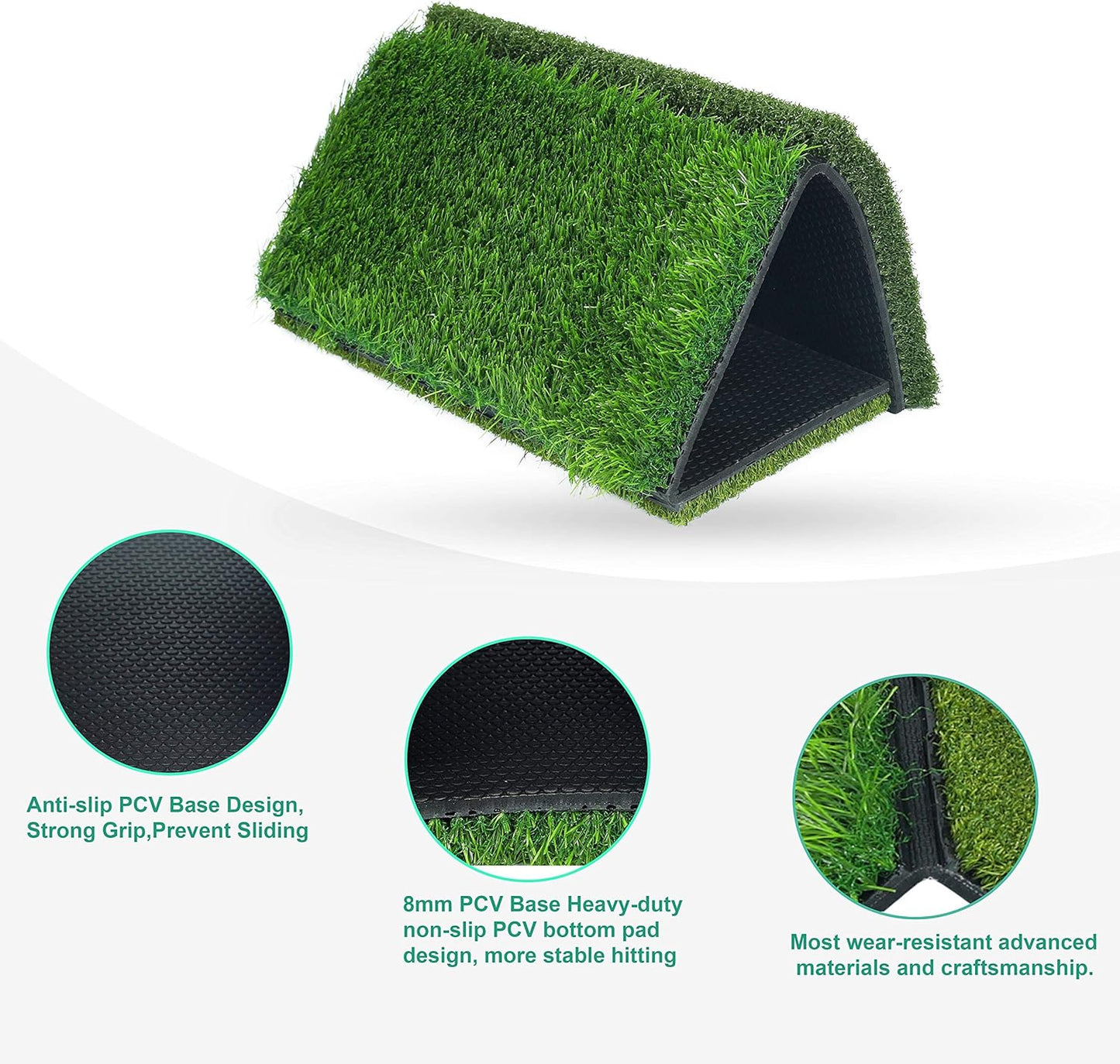 NEWCARE Golf Hitting Mat, 3-in-1 Foldable Golf Mat Indoor Outdoor, Tri-Turf Golf Practice Mat Traint Aid Batting for Chipping Swing Detection Portable Personal Driving Range for Backyard