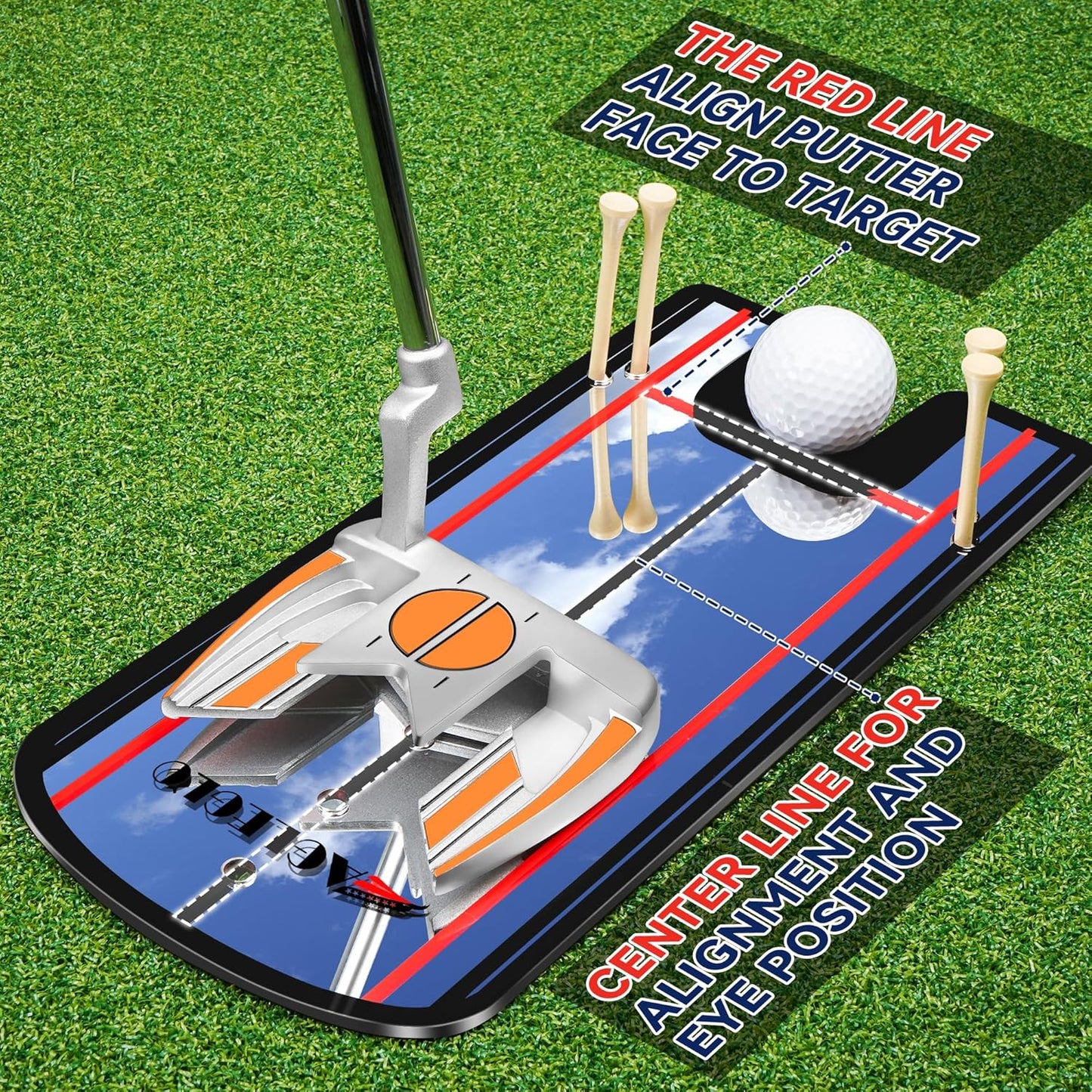 prowithlin Golf Putting Mirror Training Aid - 12'L x 6'W Acrylic with Putter Line Mirrored, Putting Trainer for Golfer Align Eyes, Body, Putter Face, Golf Training Aid Equipment