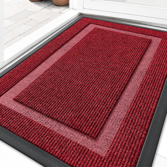 OLANLY Front Door Mat Indoor Outdoor Entrance, Waterproof All-Season, All-Weather Doormat, Sturdy Natural Rubber, Fade Resistant, Low Profile, Easy Clean Patio Porch Entryway Mat, 36x24, Wine Red