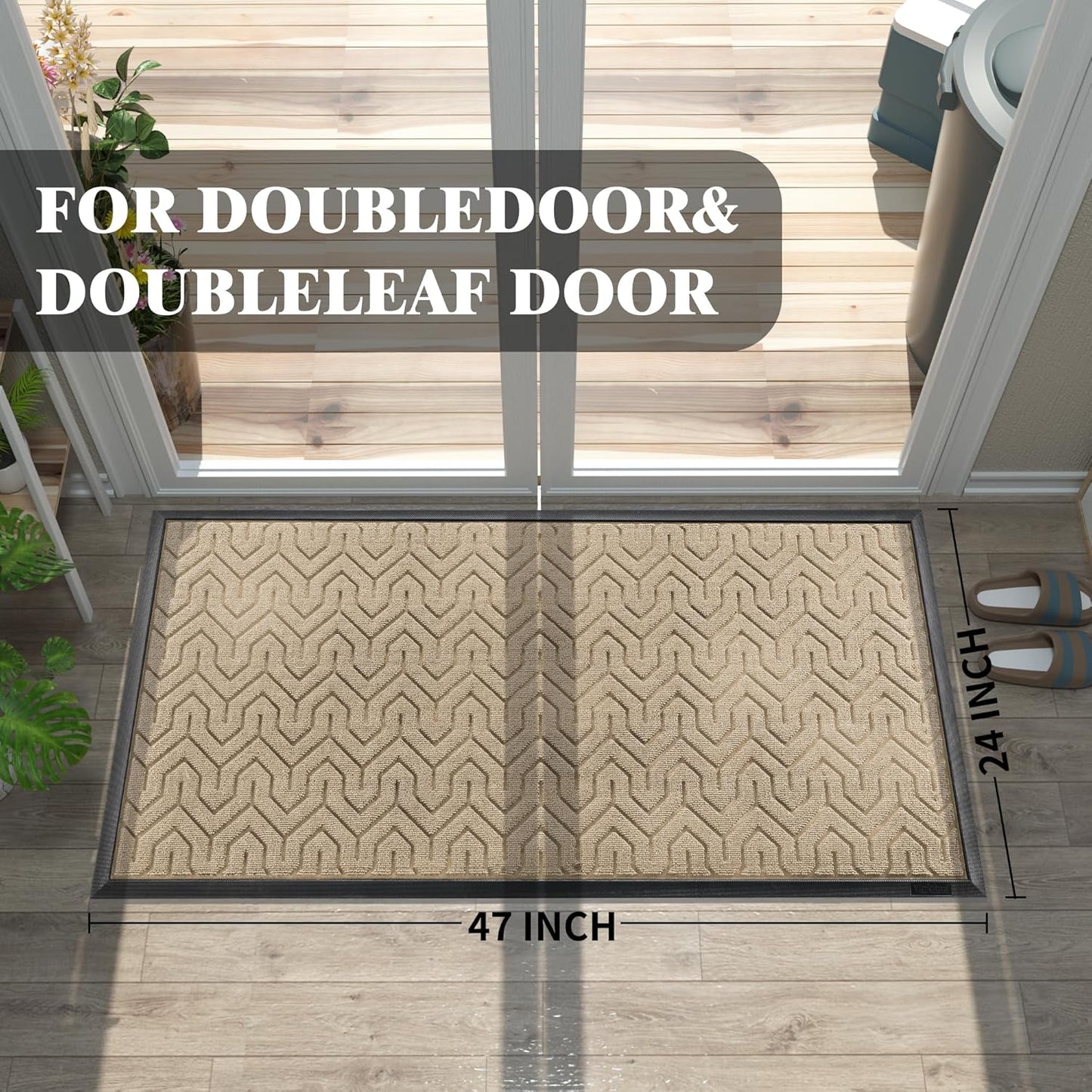 Yimobra Large Door Mat Outside Entrance 47x24, Waterproof Heavy Duty Outdoor Mats for Front Door, Non Slip Rubber Entry Mat for Garage Patio Indoor, Easy Clean, Light Beige