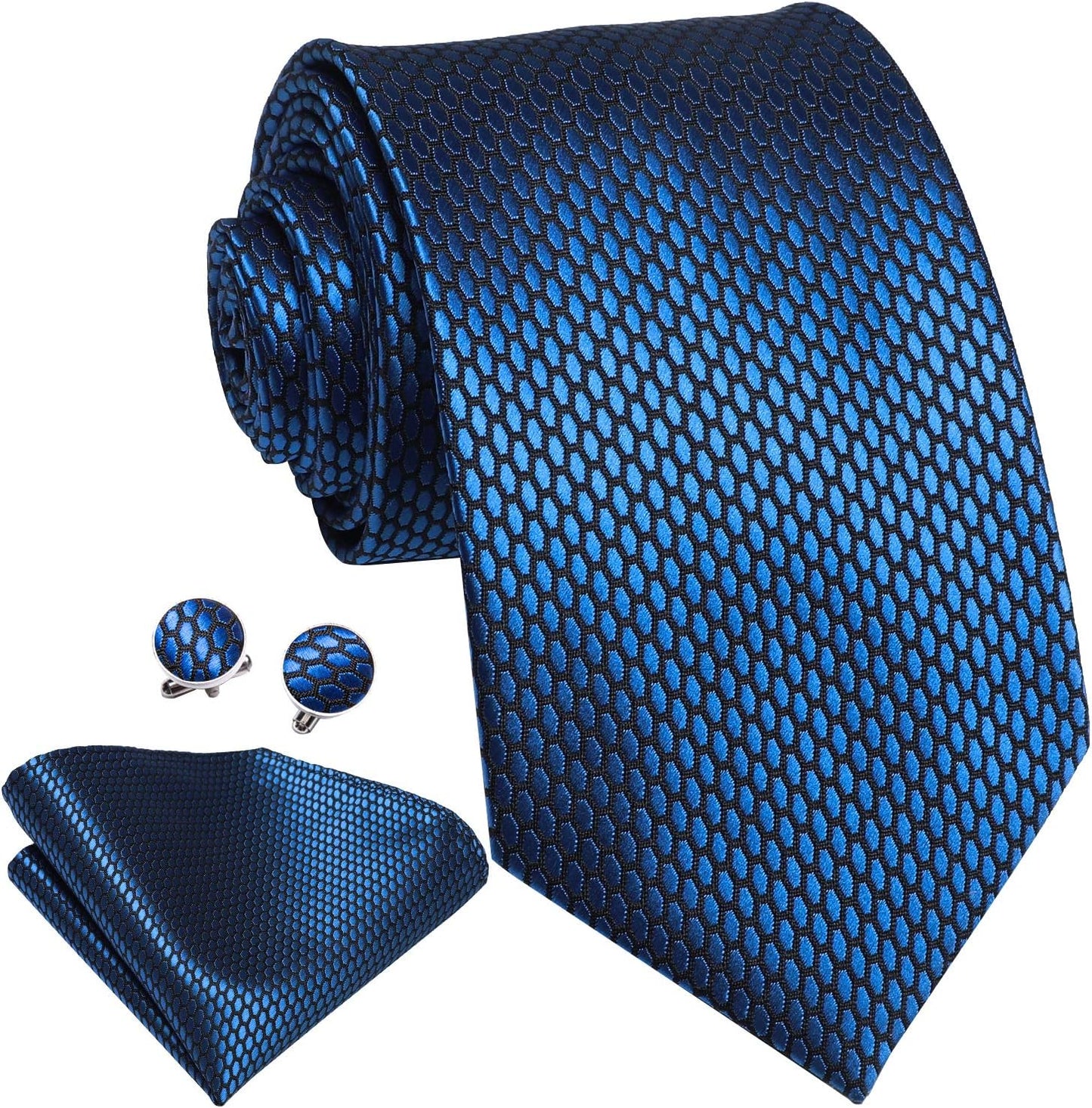 Dubulle Mens Paisley Striped Tie WOVEN Necktie for Men and Handkerchief Cufflinks Set Wedding Formal Business