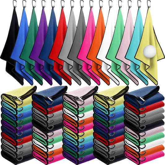 Batiyeer Golf Towels Bulk for Bags 16'' x 24'' Microfiber Waffle Pattern Golf Towels Trifold with Clip for Hiking,Tournament, Yoga