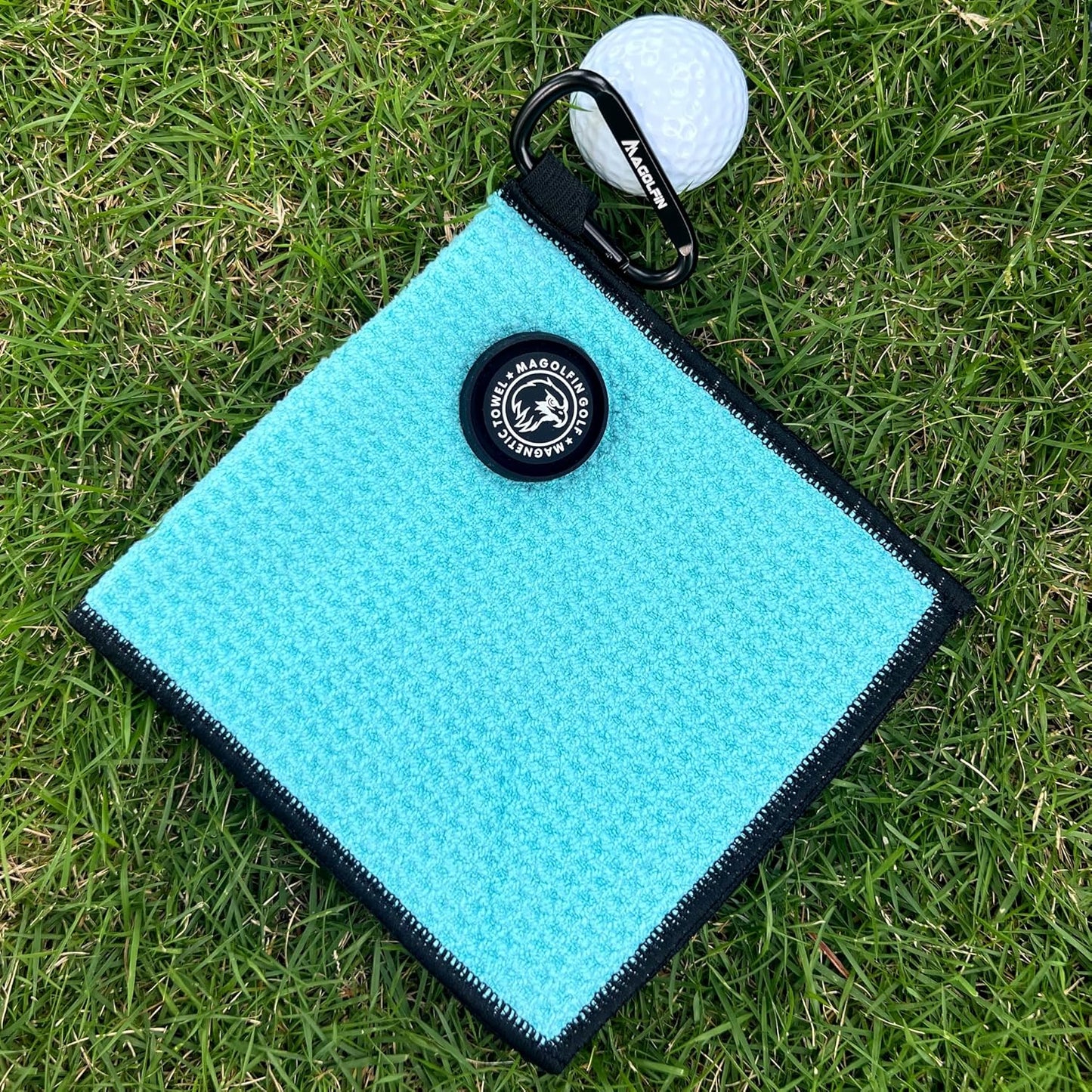 Small Magnetic Golf Towel with Clip, Microfiber Waffle Design - Industrial Strength Magnet for Glof Balls, Golf Bags, Carts Clubs - Green