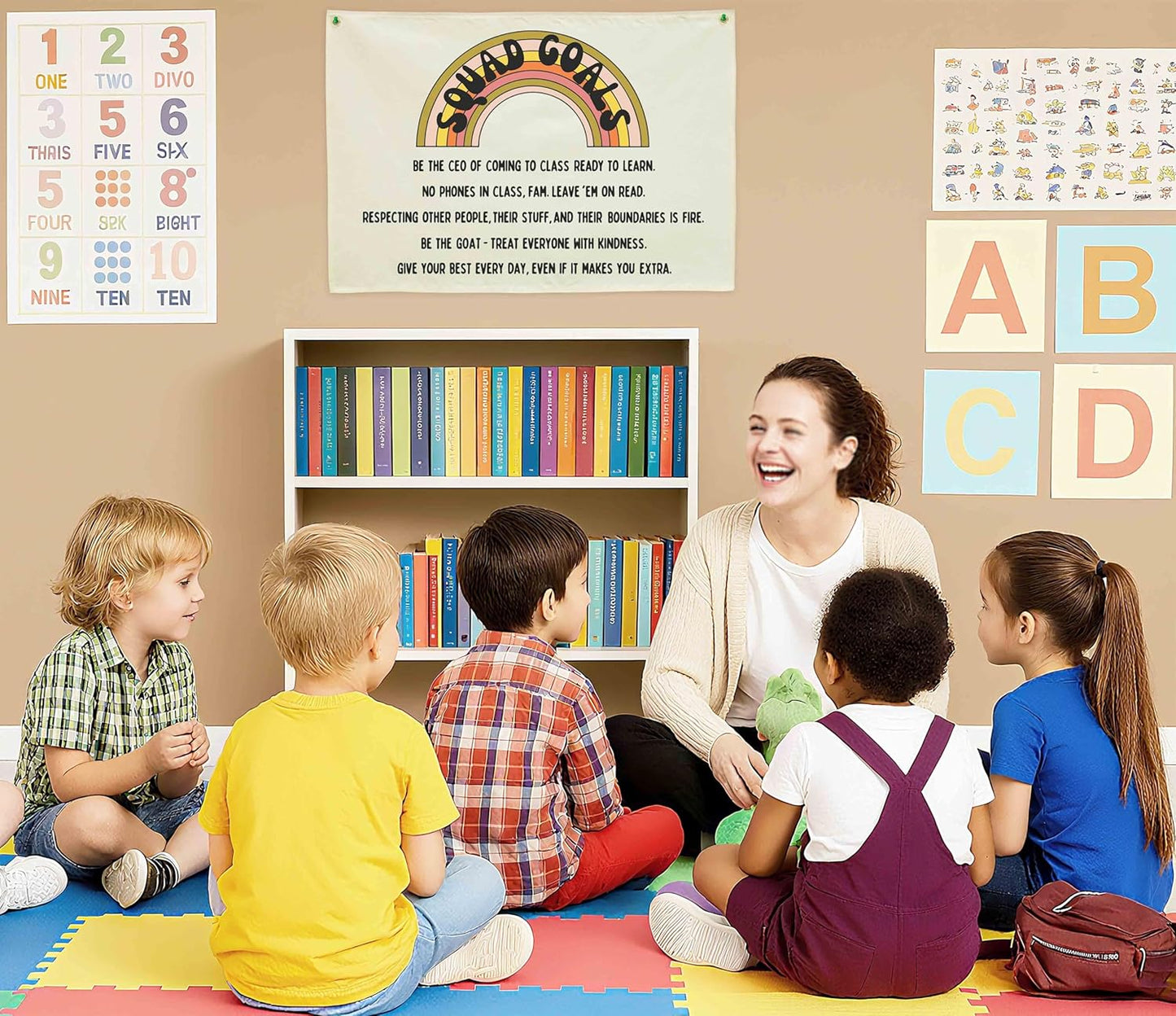 Classroom Wall Decor Poster-Funny Class Rules Banner-Teen Slang Flag-Rectangle Banner Flag Wall Decor-Door Sign-Christmas Gift-Inspirational Positive Motivational Growth Quote-Squad Goals-28.5"L×20"W