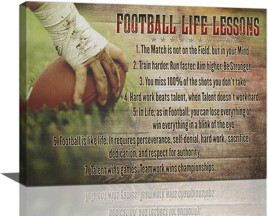 Football Life Lessons Wall Art Pictures Wall Decor Gifts for Football Player Boy Man Football Fan Vintage Football Sports Canvas Painting Print Artwork Framed for Classroom Boy Room Gym Office 12"x16"
