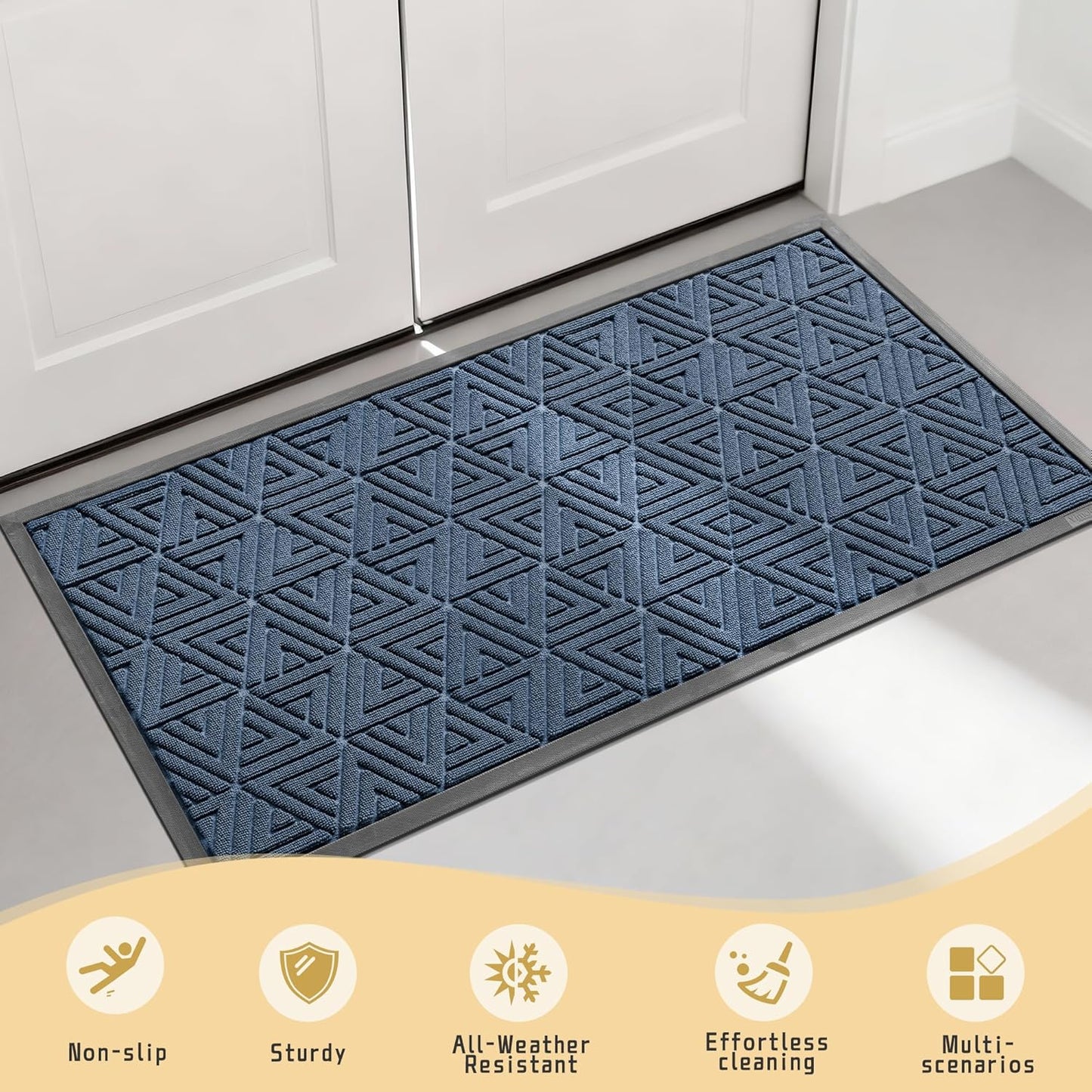 Yimobra Large Door Mat 47x24, All-Weather Waterproof Non-Slip Welcome Matt Outdoor, Heavy Duty Non Slip Doormat for Entryway for Patio and Garage Indoor, Easy Clean, Blue