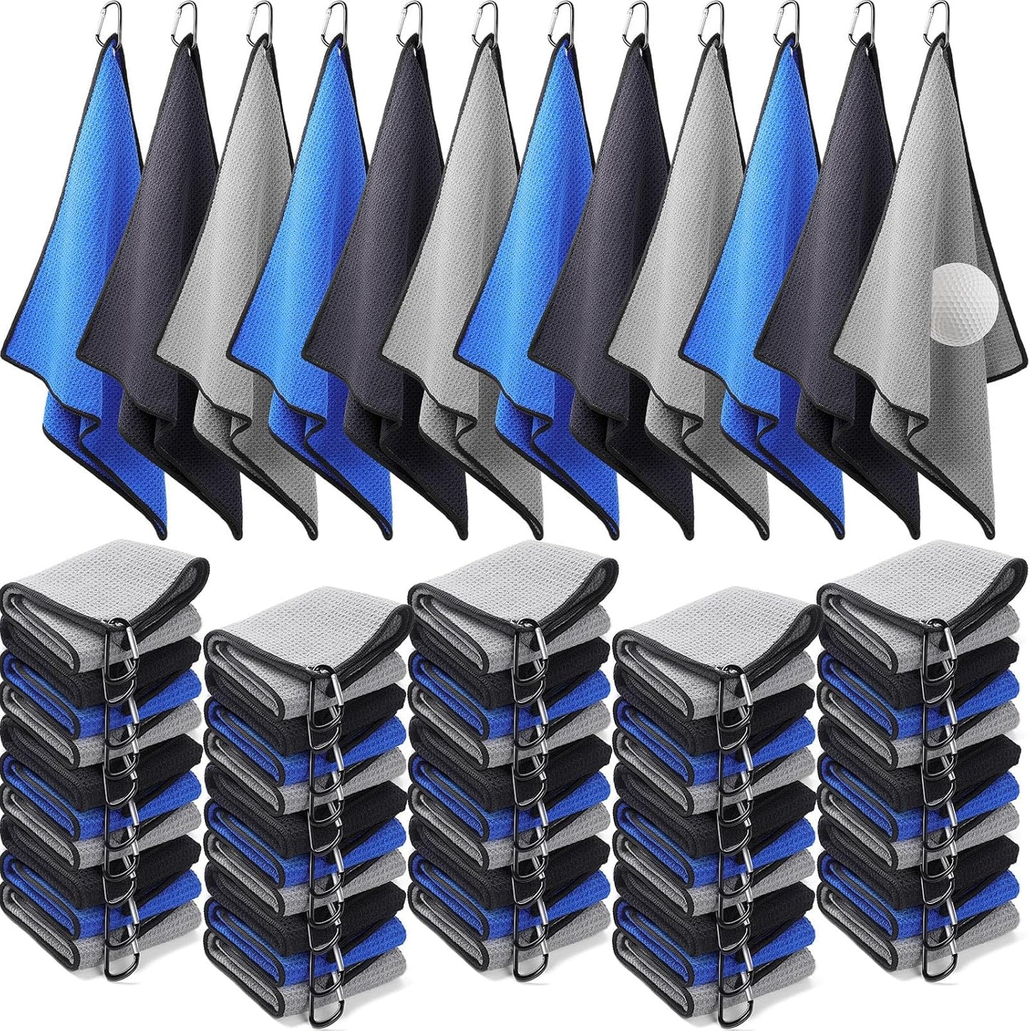 Batiyeer Golf Towels Bulk for Bags 16'' x 16'' Microfiber Waffle Pattern Golf Towel with Clipfor Mini Tournament, Club, Yoga, Fitness