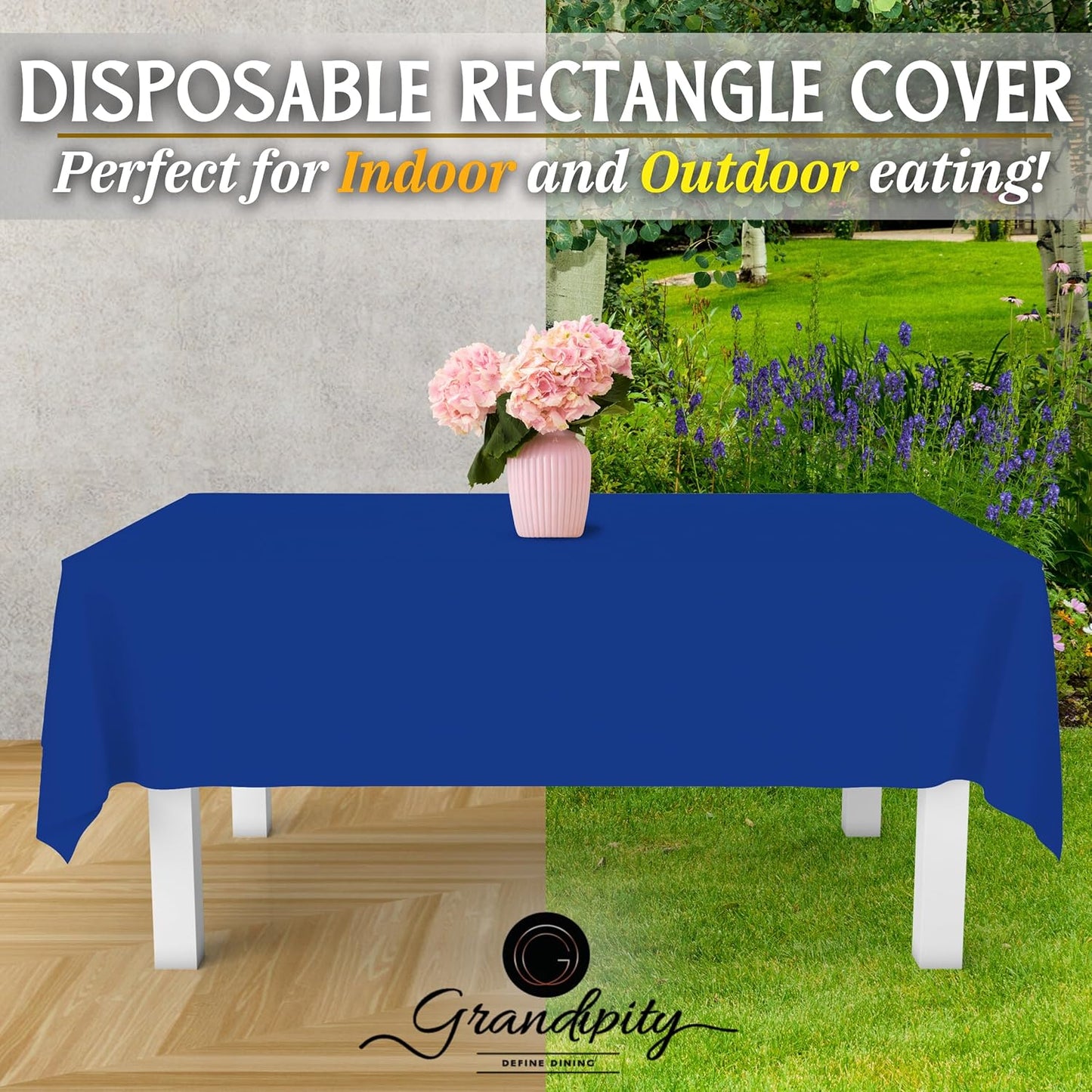 Grandipity 12 Pack Premium Disposable Plastic Tablecloth 54 Inch. x 108 Inch. Decorative Rectangle Table Cover - Blue
