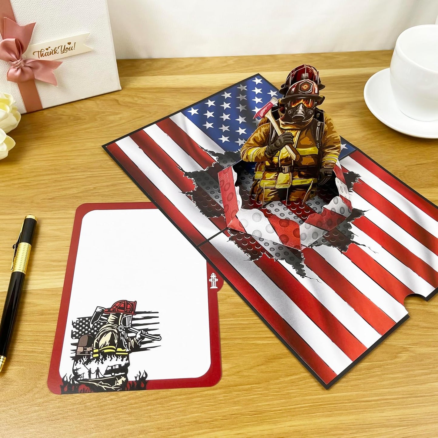 3D Firefighter Popup Card - Handmade Fire Truck Paper Art for Birthday, Anniversary, Christmas, Father’s Day - Unique Gift for Him, Her, Dad, Son, Husband, Wife, Firefighter