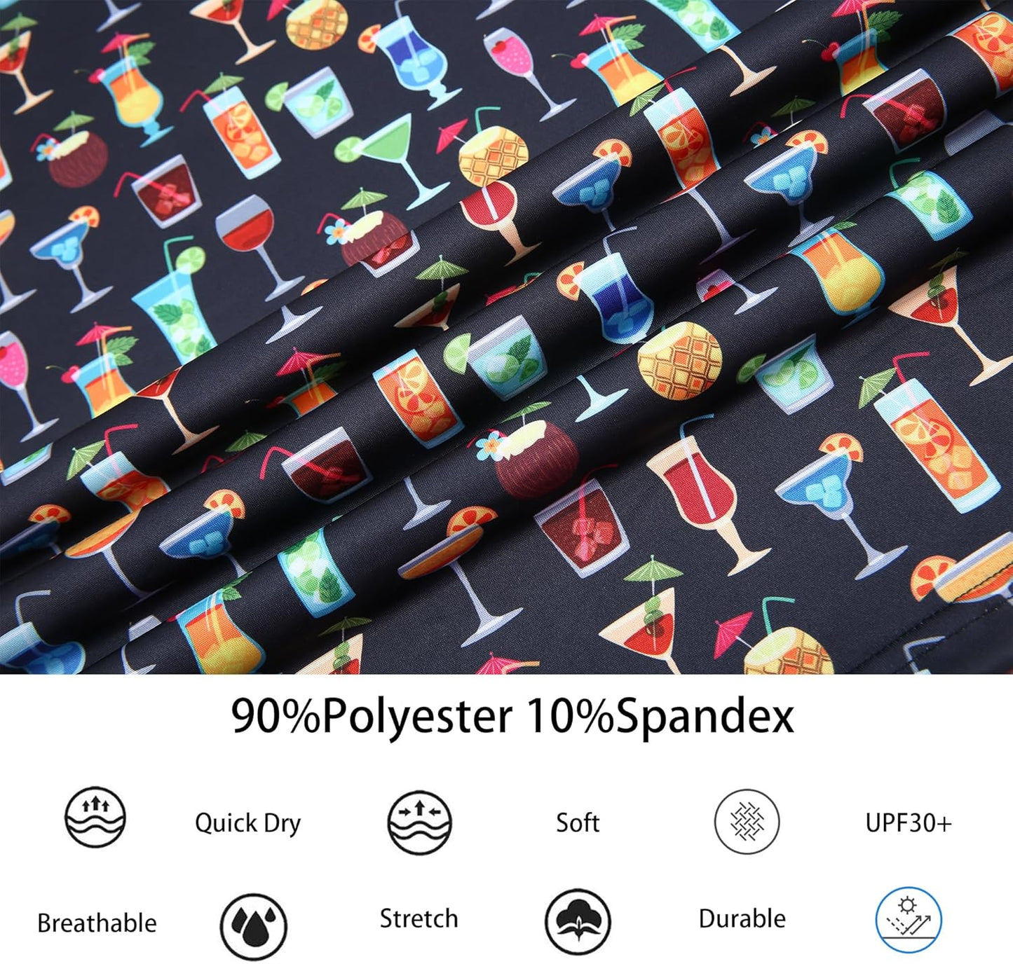 Alex Vando Mens Hawaiian Golf Shirt Moisture Wicking Digital Print Golf Shirts for Men