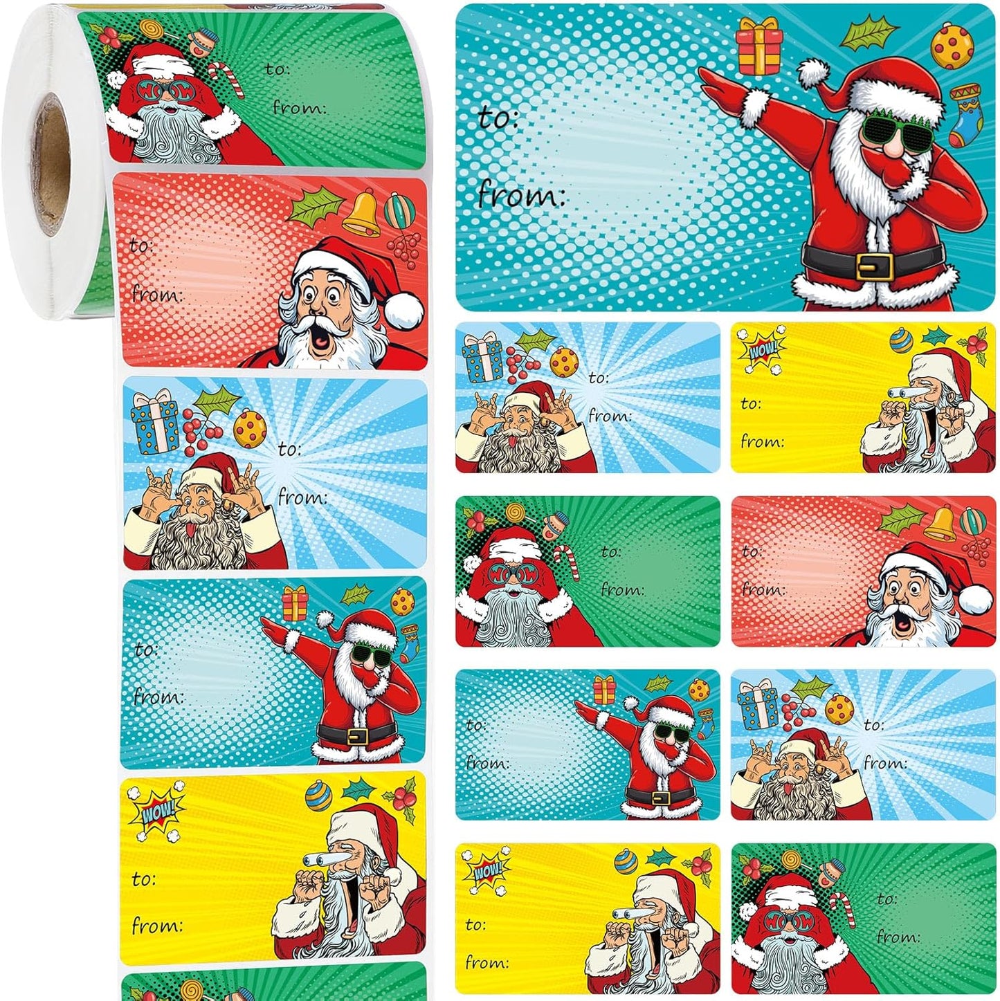 Outus 500 Pieces Christmas Tags Self Adhesive Gift Tags for Xmas Presents Christmas Name Labels Stickers for Wrapping Paper Festival Birthday Holiday Decor(Funny Style,2.76 x 1.57 Inch)