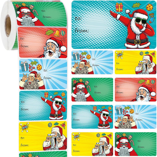 Outus 500 Pieces Christmas Tags Self Adhesive Gift Tags for Xmas Presents Christmas Name Labels Stickers for Wrapping Paper Festival Birthday Holiday Decor(Funny Style,2.76 x 1.57 Inch)