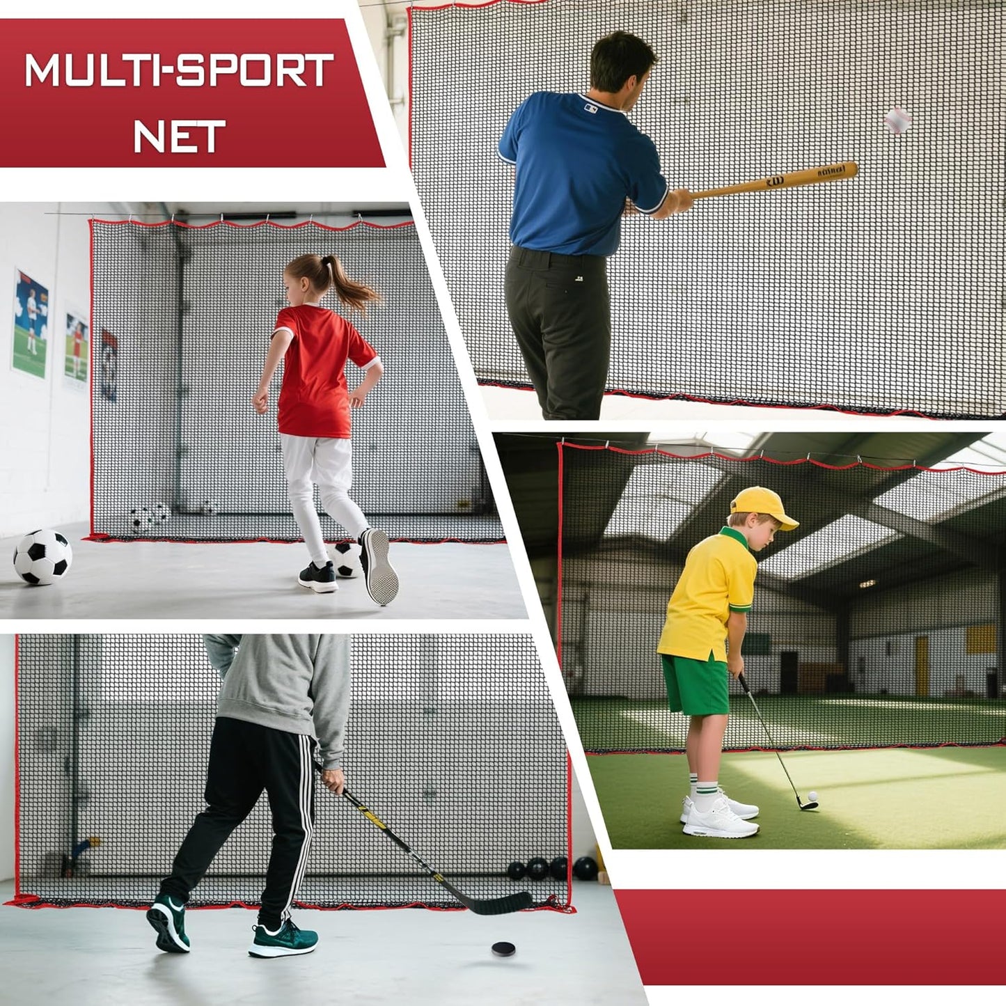 Golf Netting, 10ft, 15ft, 20ft Sports Netting - Heavy Duty High Impact Multi-Sport Practice Net for Golf, Baseball, Soccer, Hockey, Lacrosse, Backyard Driving & Training Barrier