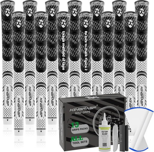 Premium Hybrid Golf Grips (13 Pack) - High Traction Rubber Golf Club Grips with Enhanced Feedback | Includes 13 Grips + 15 Tapes + 1 Rubber Vice | All-in-One Replacement Grip Kit for Golf Clubs